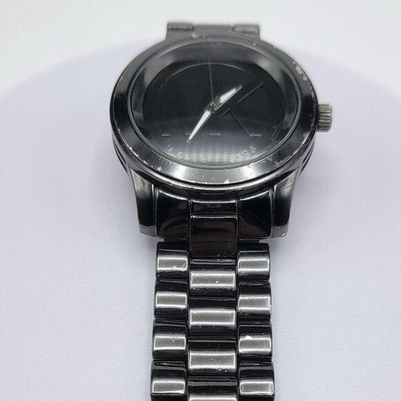 Michael Kors MK-1126 Hematite-Black Logo-Faced Stn.Steel 100m(10ATM) VTG Pre-own - Picture 6 of 11